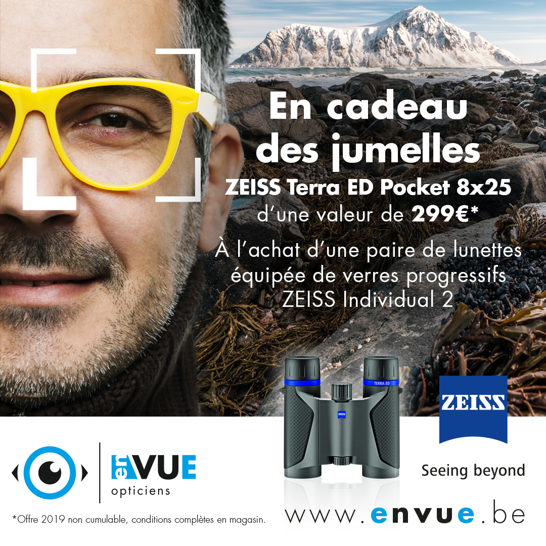 Jumelles Zeiss offertes à l&rsquo;achat de verres progressifs Zeiss Indivudual2 DVP/Blue