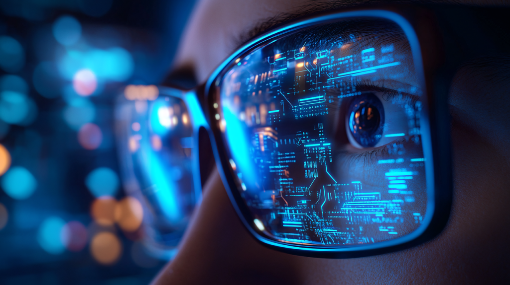ai generated, glasses, eyes, technology, digital, circuits, reflection, blue, innovation, futuristic, modern, tech, detail, close-up, data, virtual, software, computer, design, electronics, interface, human, vision, screen, digital world, cyber